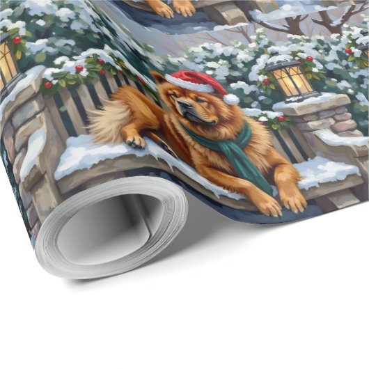Chow Chow Dog Serene Winter Garden Christmas Art Cadeaupapier (Rol Hoek)