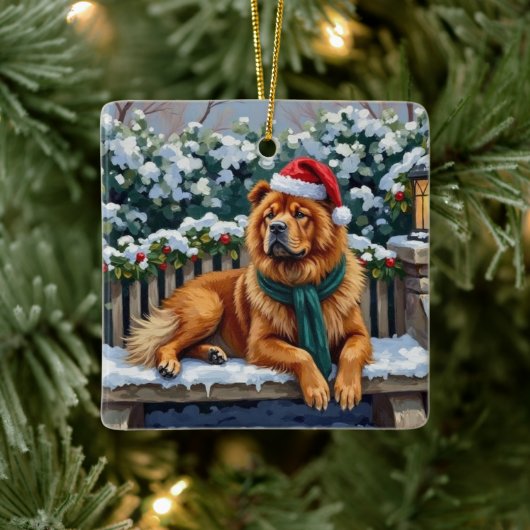 Chow Chow Dog Serene Winter Garden Christmas Art Keramisch Ornament (Boom)
