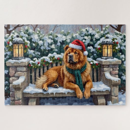 Chow Chow Dog Serene Winter Garden Christmas Art Legpuzzel (Horizontaal)