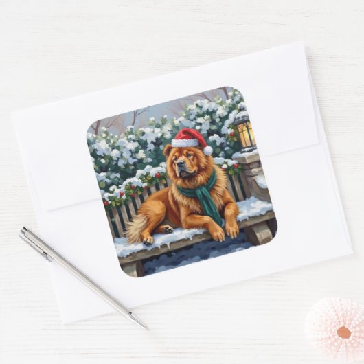 Chow Chow Dog Serene Winter Garden Christmas Art Vierkante Sticker (Envelop)