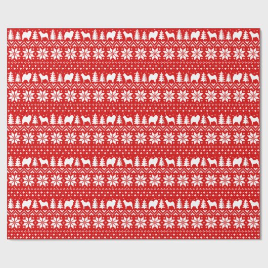 Chow Chow Dog Silhouettes kerstpatroonrood Cadeaupapier (Vlak)