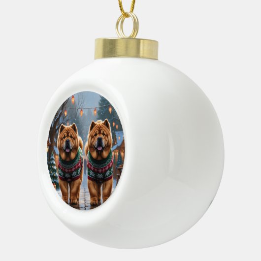 Chow Chow Dogs Christmas Snow Holiday  Keramische Bal Ornament (Rechts)