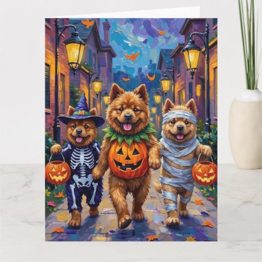 Chow Chow Dogs Trick-or-Treating Halloween Kostuum Kaart (Voorkant)