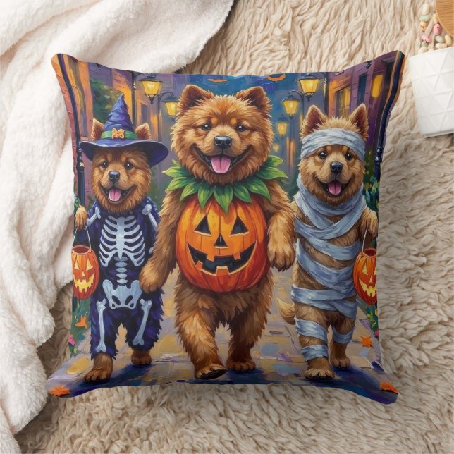 Chow Chow Dogs Trick-or-Treating Halloween Kostuum Kussen (Deken)