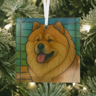 Chow Chow "Glas in lood" Glas Ornament