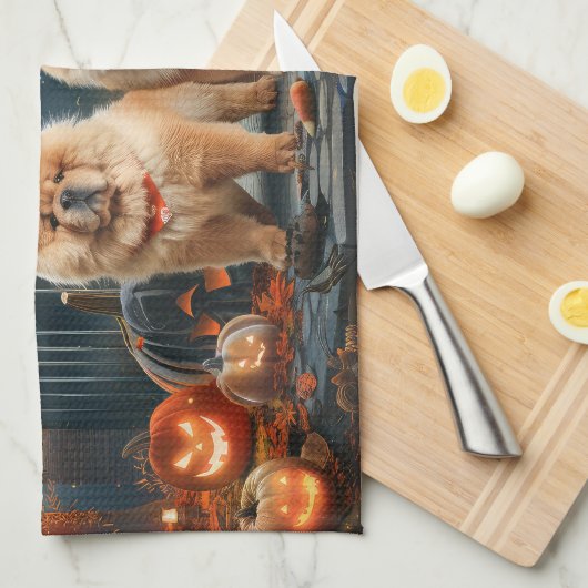 Chow Chow Halloween Griezelig Theedoek (Quarter Fold)
