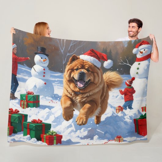 Chow Chow Hardlopen in de sneeuw met kerst Pet Fleece Deken (In situ)
