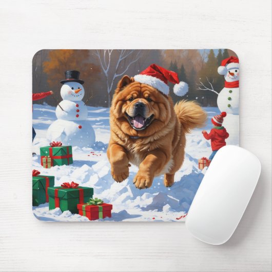 Chow Chow Hardlopen in de sneeuw met kerst Pet Muismat (Met muis)