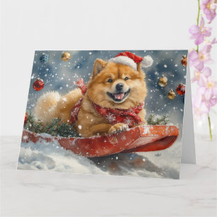 Chow Chow-hond in slee Let it Snow Kerstmis Kaart
