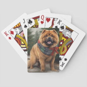 Chow Chow-hond in Sneeuw Kerstmis Pokerkaarten