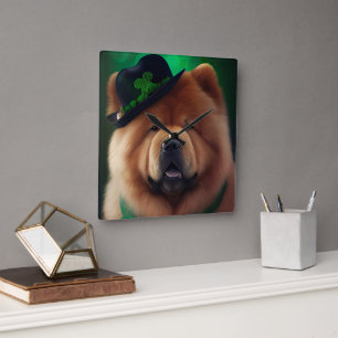 Chow Chow-hond in St. Patrick's Day-jurk Vierkante Klok