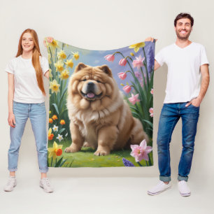 Chow Chow Hond Lente Bloemen Schilderij Fleece Deken