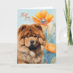 Chow Chow-hond Oranje Klaprozen Bloemen Beterschap Kaart