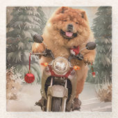 Chow Chow Hond Rijden Motorfiets Kerstmis Glazen Onderzetter (Voorkant)