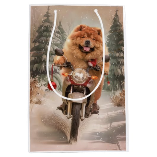 Chow Chow Hond Rijden Motorfiets Kerstmis Medium Cadeauzakje (Voorkant)