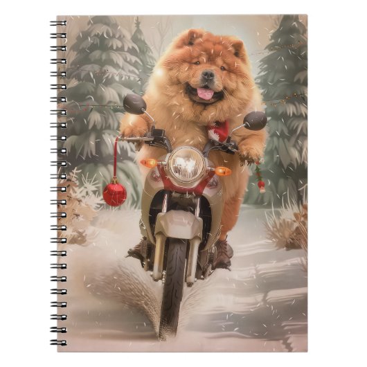Chow Chow Hond Rijden Motorfiets Kerstmis Notitieboek (Voorkant)