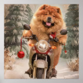 Chow Chow Hond Rijden Motorfiets Kerstmis Poster (Voorkant)