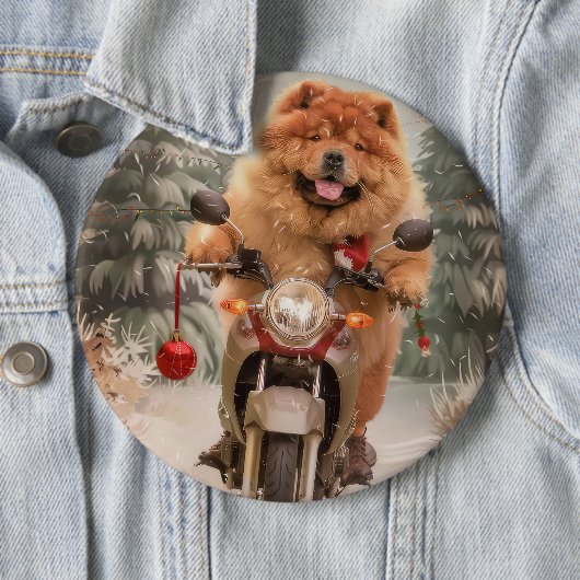 Chow Chow Hond Rijden Motorfiets Kerstmis Ronde Button 6,0 Cm (In situ)