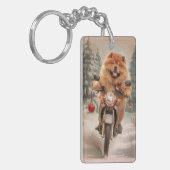 Chow Chow Hond Rijden Motorfiets Kerstmis Sleutelhanger (Voorkant Links)