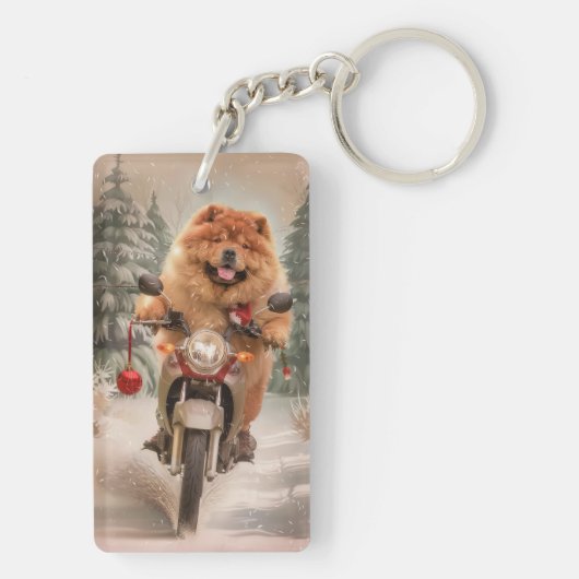 Chow Chow Hond Rijden Motorfiets Kerstmis Sleutelhanger (achterkant)