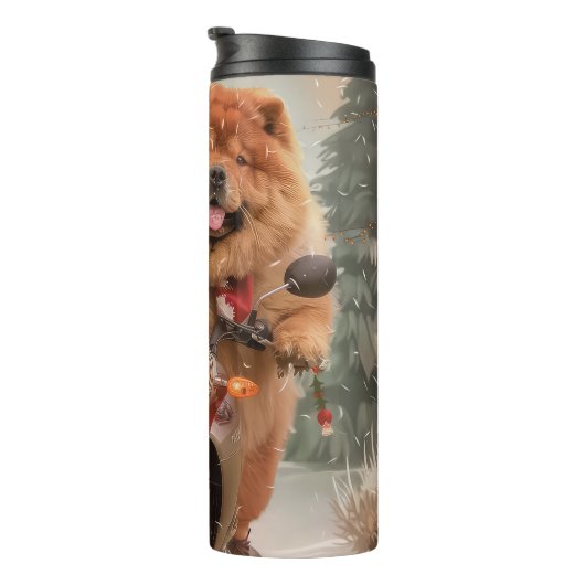 Chow Chow Hond Rijden Motorfiets Kerstmis Thermosbeker (Geroteerd rechts)