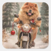 Chow Chow Hond Rijden Motorfiets Kerstmis Vierkante Sticker (Voorkant)