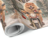 Chow Chow Hond Rijdend op Motorfiets Kerstmis Cadeaupapier (Rol Hoek)