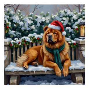 Chow Chow-hond Serene Wintertuin Kerst Kunst Perfect Poster