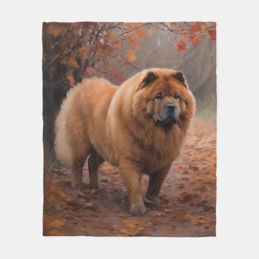 Chow Chow in Autumn Leaves Herfst Inspire Fleece Deken (Voorkant)