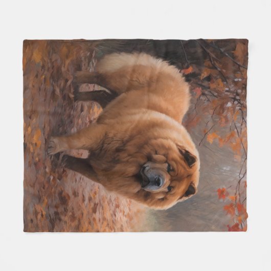 Chow Chow in Autumn Leaves Herfst Inspire Fleece Deken (Voorkant (Horizontaal))