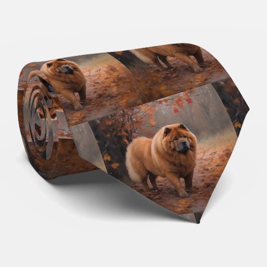 Chow Chow in Autumn Leaves Herfst Inspire Stropdas (Opgerold)