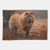 Chow Chow in Autumn Leaves Herfst Inspire Theedoek (Horizontaal)