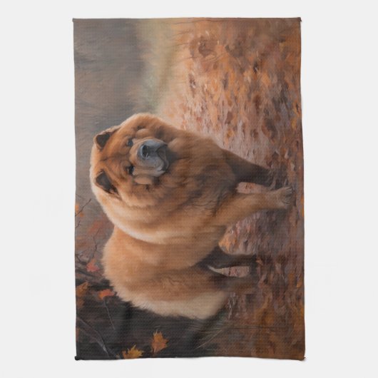 Chow Chow in Autumn Leaves Herfst Inspire Theedoek (Verticaal)