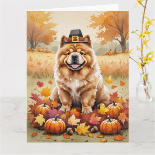 Chow Chow In Autumn verlaat Thanksgiving Kaart