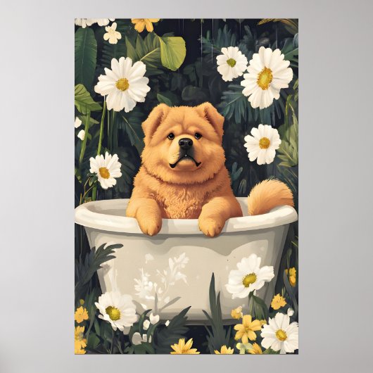 Chow Chow In Bathtub Poster, Funny Dog Poster (Devant)