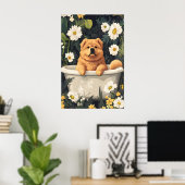Chow Chow In Bathtub Poster, Funny Dog Poster (Bureau à domicile)