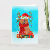 Chow Chow in de sneeuw met kerstcadeaus Kaart (Voorkant)