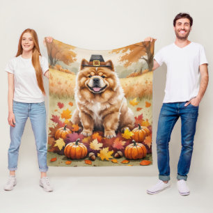 Chow Chow in herfstbladeren dankdag kunst Fleece Deken