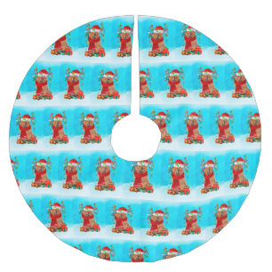 Chow Chow in sneeuw met kerstcadeaus Kerstboom Rok