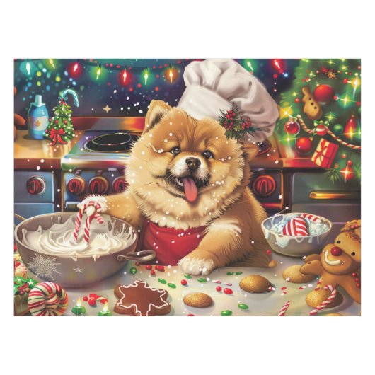 Chow Chow Kerstbak: Feestelijke Kerstmis Tafelkleed (Voorkant (Horizontaal))