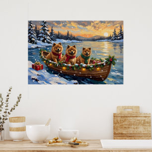 Chow Chow Kerstboot Vakantie Poster