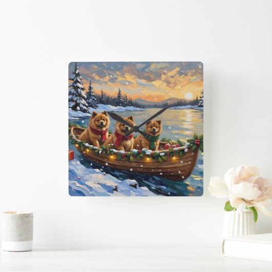 Chow Chow Kerstboot Vakantie Vierkante Klok (Huis)