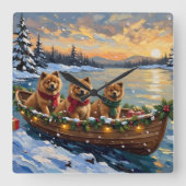 Chow Chow Kerstboot Vakantie Vierkante Klok (Voorkant)