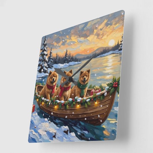 Chow Chow Kerstboot Vakantie Vierkante Klok (Hoek)
