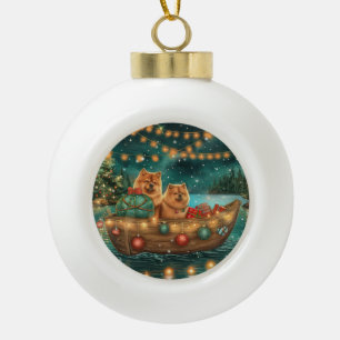 Chow Chow Kerstmis Feestelijke Reis Keramische Bal Ornament