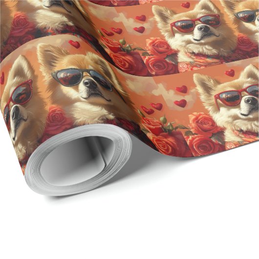 Chow Chow met hart Rozen Valentijnsdag Cadeaupapier (Rol Hoek)