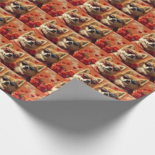 Chow Chow met hart Rozen Valentijnsdag Cadeaupapier (Hoek)