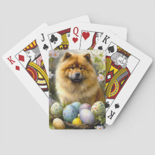 Chow Chow met Pasen Eieren Vakantie Pokerkaarten