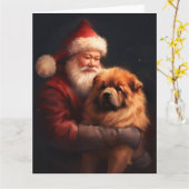 Chow Chow met Sinterklaas Feestelijke Kerstmis Kaart (Gele Bloem)