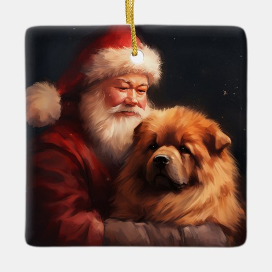 Chow Chow met Sinterklaas Feestelijke Kerstmis Keramisch Ornament (Voorkant)